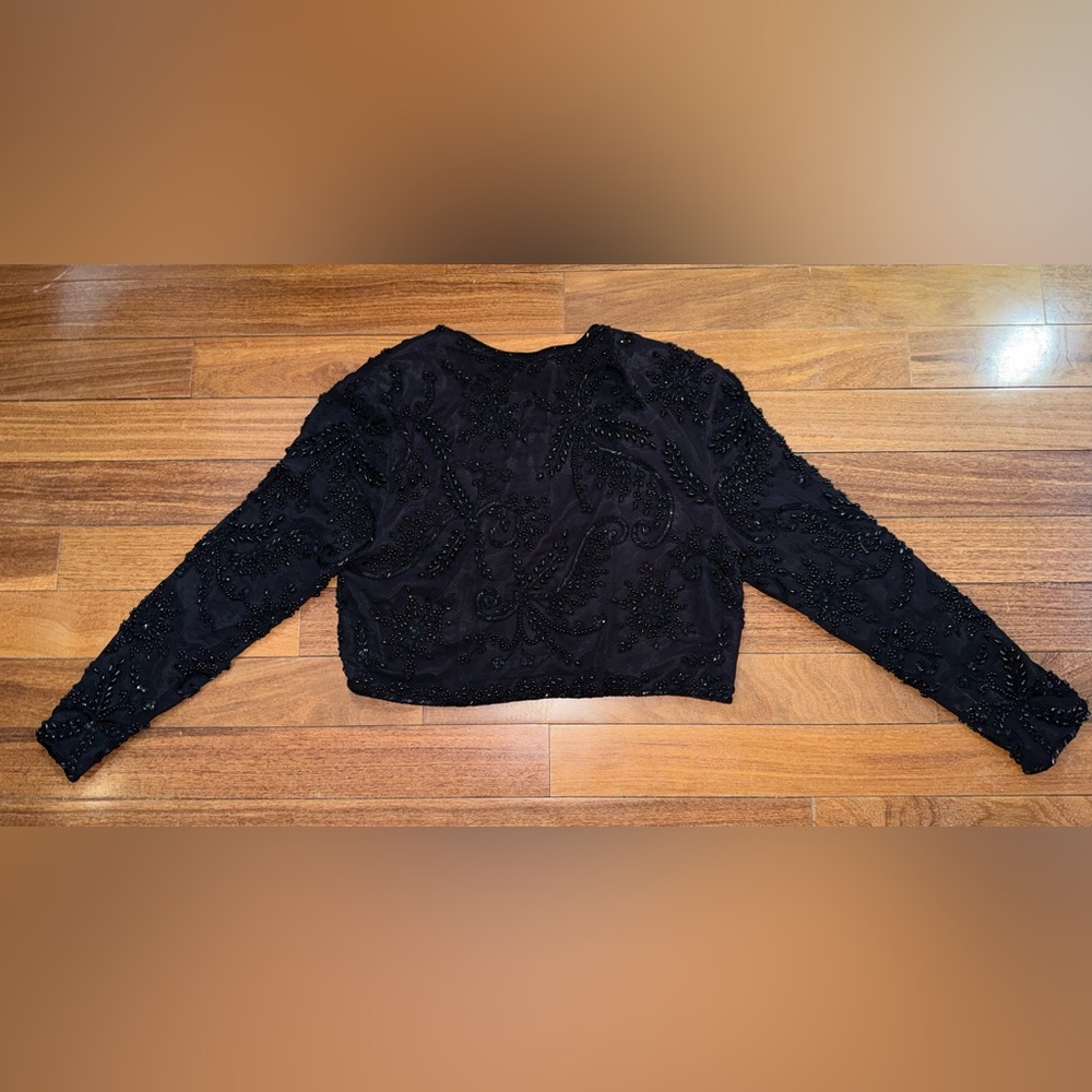Vintage Adrianna Papell Evening Beaded Black Bolero Formal Shrug Jacket - XL - Picture 4 of 5